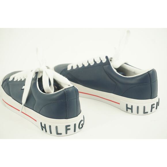 Tommy Hilfiger Flintz Flag Flat Leather Sneakers SZ 6.5 Blue Logo Low Top - Picture 3 of 10